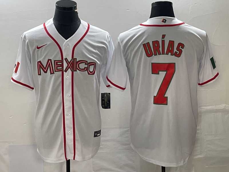Men's Mexico Baseball #7 Julio Urias NEW 2023 White World Classic Stitched Jersey